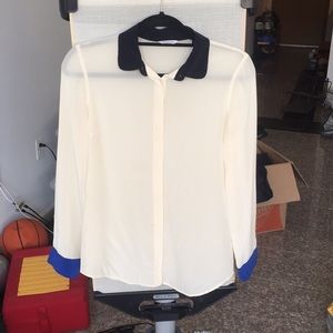 Club Monaco - Silk Peter Pan Color Block Shirt